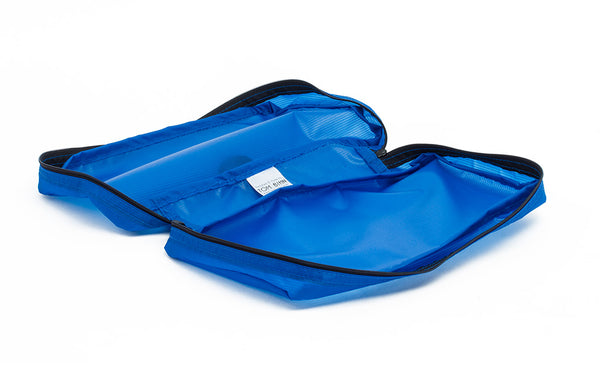 An empty and open Island (blue) Aether End Pocket Aeronaut 30 Packing Cube.